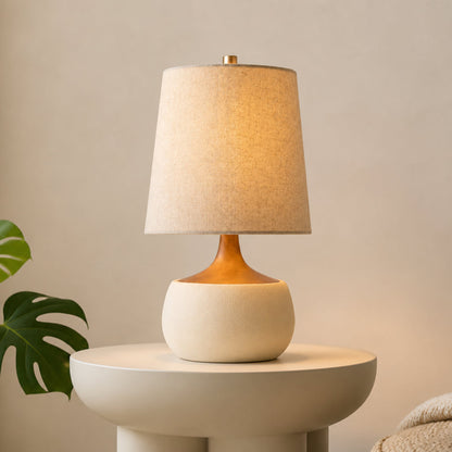 Table Lamp Mid-Century Modern with Linen Shade and Concrete Base