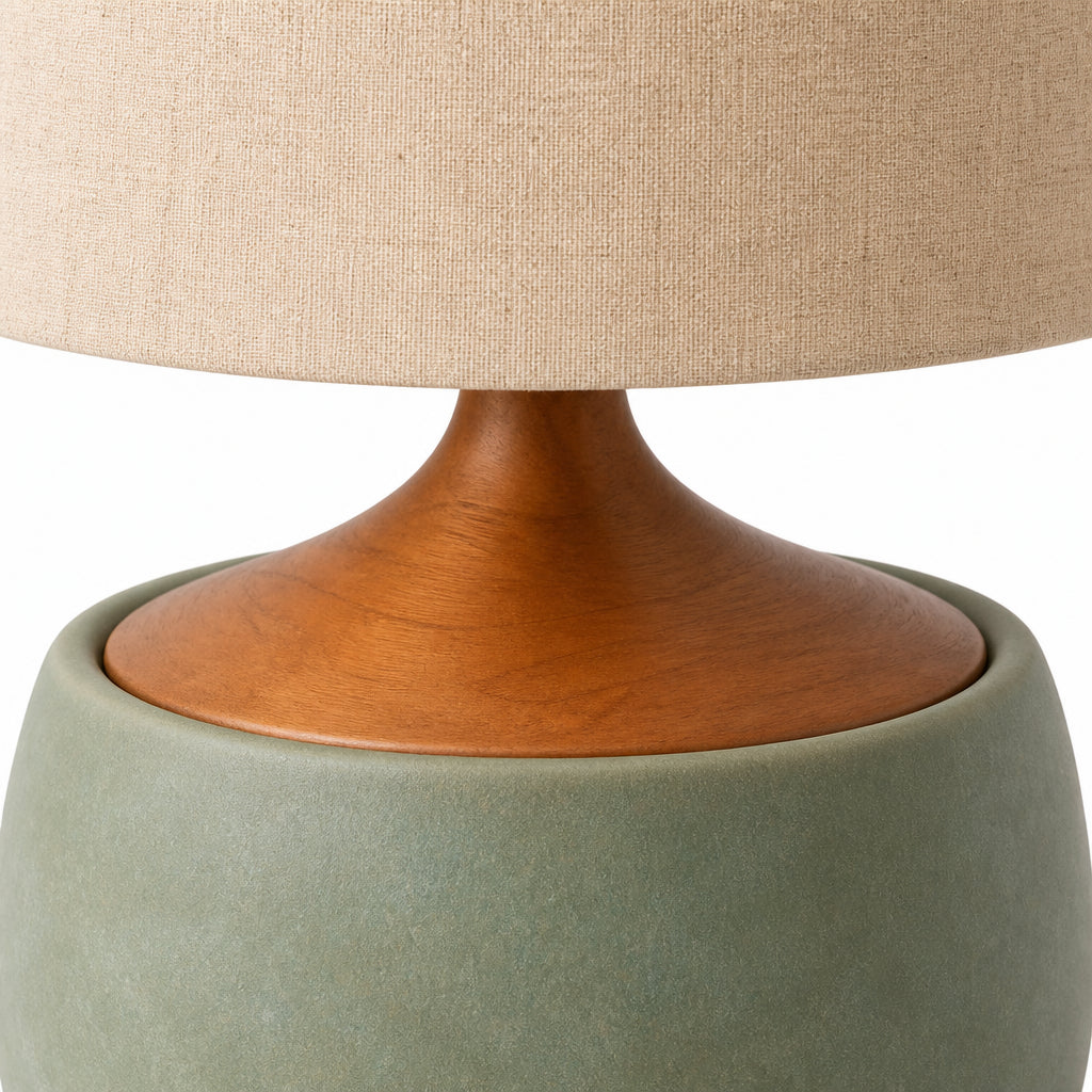 Table Lamp Mid-Century Modern with Linen Shade and Concrete Base