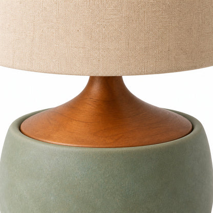 Table Lamp Mid-Century Modern with Linen Shade and Concrete Base