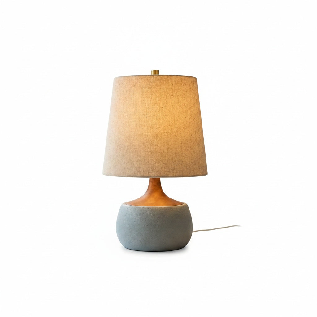 Table Lamp Mid-Century Modern with Linen Shade and Concrete Base
