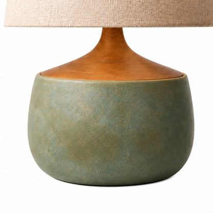 Table Lamp Mid-Century Modern with Linen Shade and Concrete Base