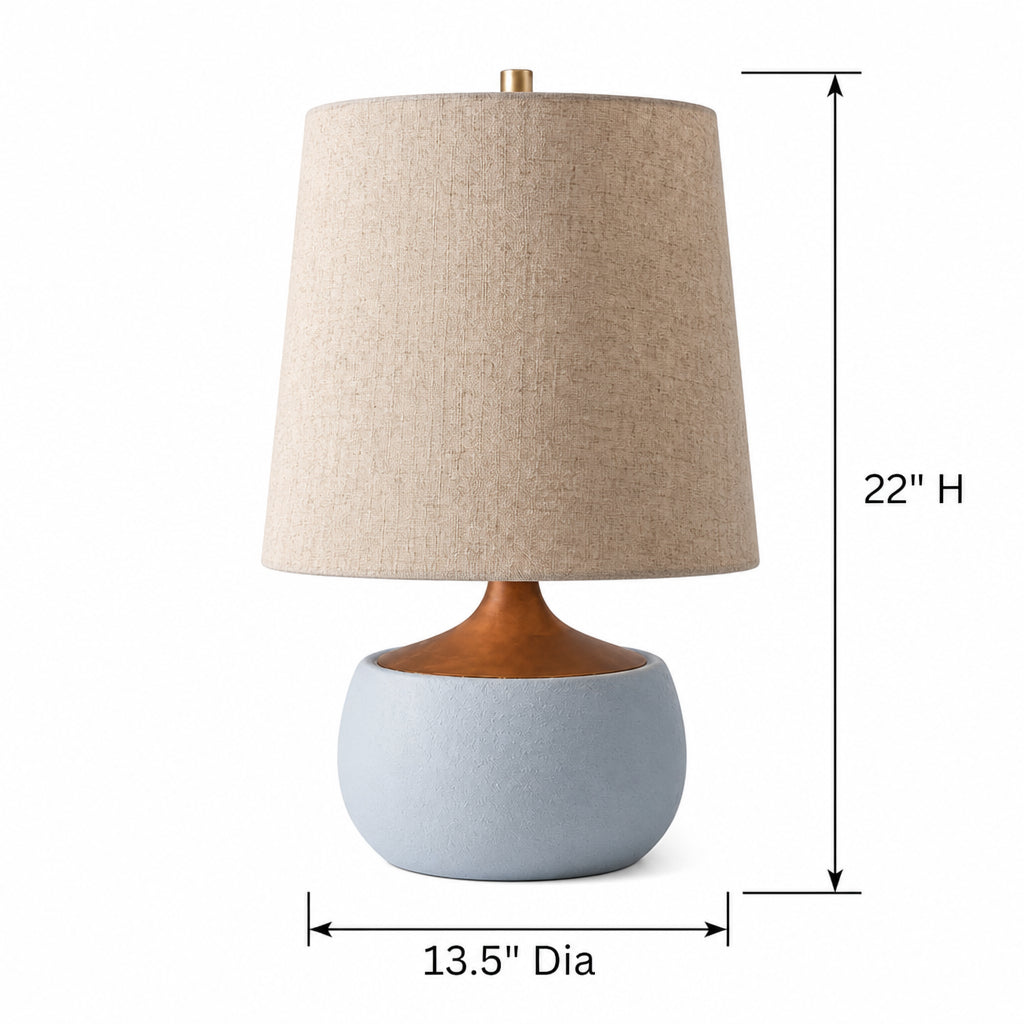 Table Lamp Mid-Century Modern with Linen Shade and Concrete Base