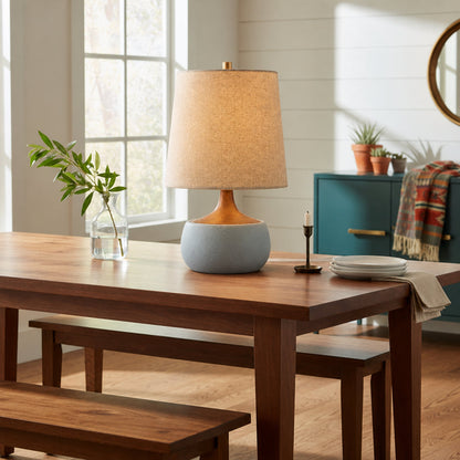 Table Lamp Mid-Century Modern with Linen Shade and Concrete Base