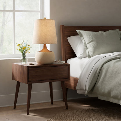 Table Lamp Mid-Century Modern with Linen Shade and Concrete Base