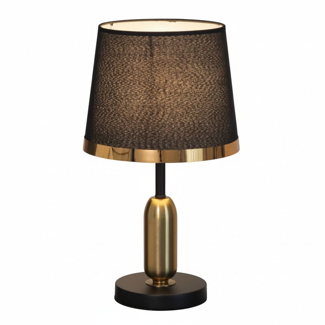 Table Lamp Modern Art Deco Style with Black Fabric Shade and Gold Base