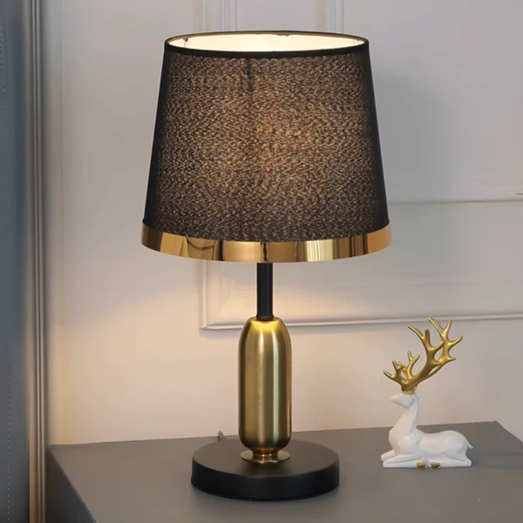 Table Lamp Modern Art Deco Style with Black Fabric Shade and Gold Base