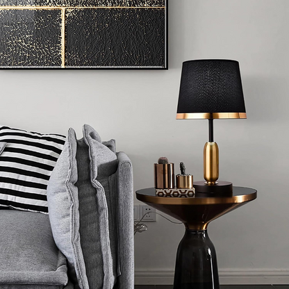 Table Lamp Modern Art Deco Style with Black Fabric Shade and Gold Base