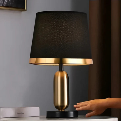 Table Lamp Modern Art Deco Style with Black Fabric Shade and Gold Base