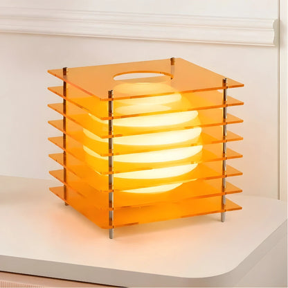 Table Lamp Modern with Stacked Acrylic Panels and Globe LED Inner Shade