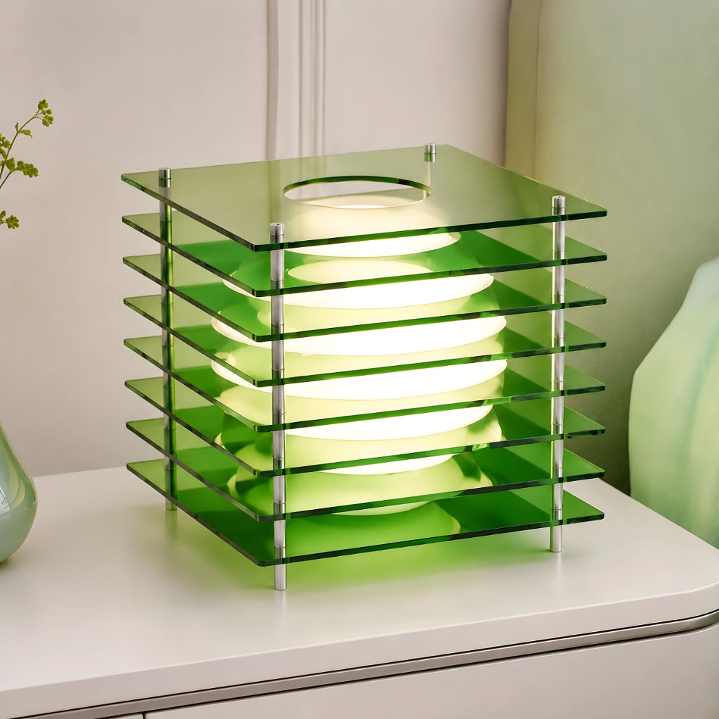 Table Lamp Modern with Stacked Acrylic Panels and Globe LED Inner Shade