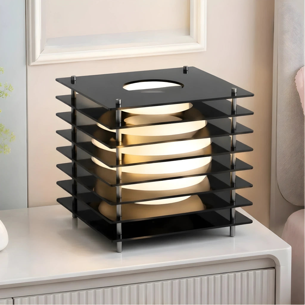 Table Lamp Modern with Stacked Acrylic Panels and Globe LED Inner Shade