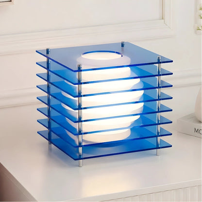 Table Lamp Modern with Stacked Acrylic Panels and Globe LED Inner Shade