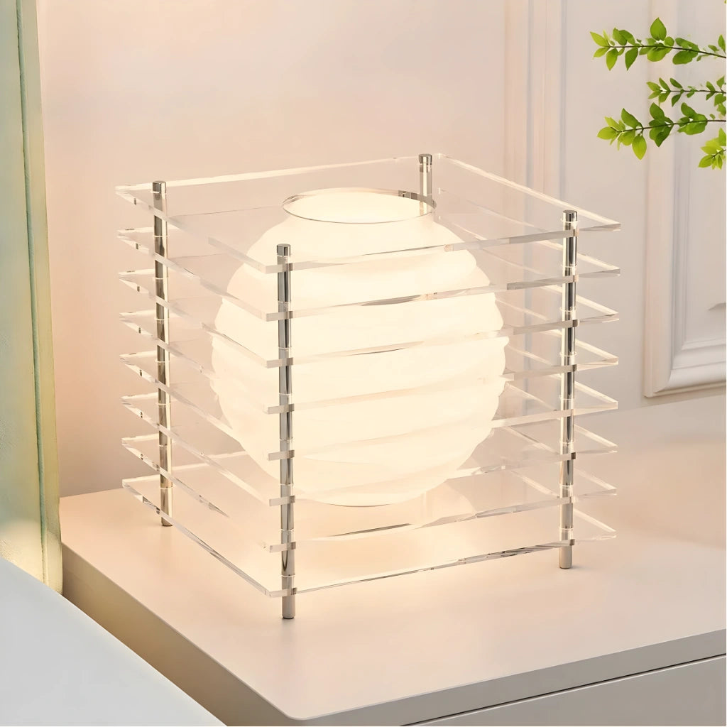 Table Lamp Modern with Stacked Acrylic Panels and Globe LED Inner Shade