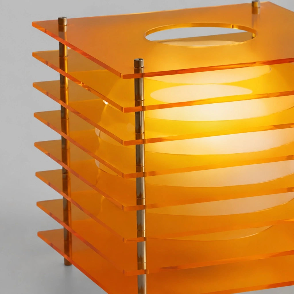 Table Lamp Modern with Stacked Acrylic Panels and Globe LED Inner Shade