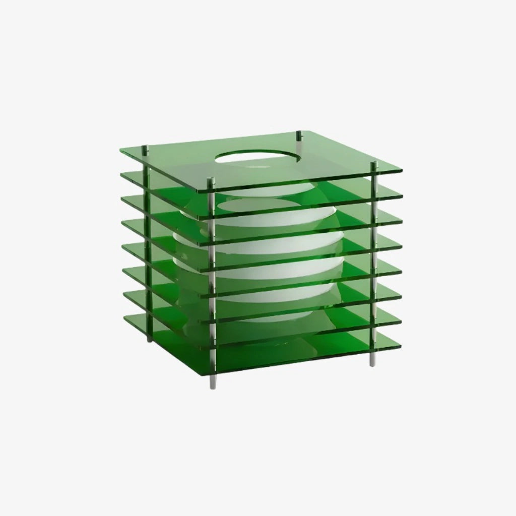 Table Lamp Modern with Stacked Acrylic Panels and Globe LED Inner Shade