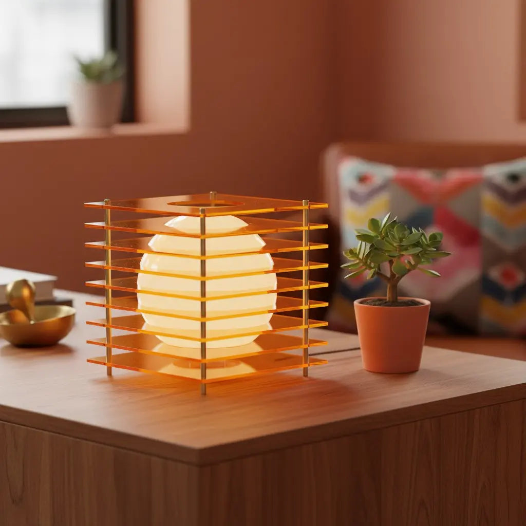 Table Lamp Modern with Stacked Acrylic Panels and Globe LED Inner Shade