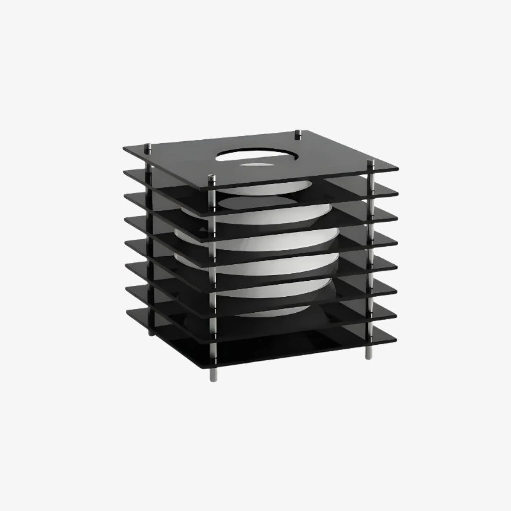 Table Lamp Modern with Stacked Acrylic Panels and Globe LED Inner Shade