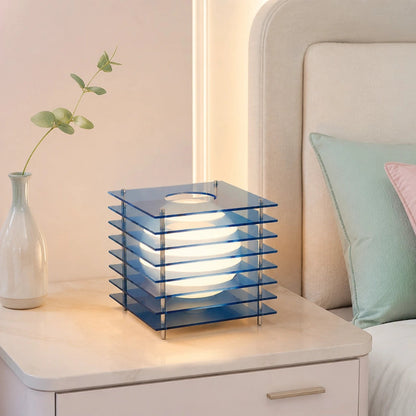 Table Lamp Modern with Stacked Acrylic Panels and Globe LED Inner Shade