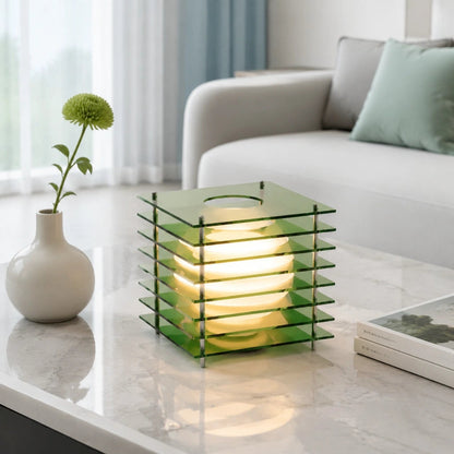 Table Lamp Modern with Stacked Acrylic Panels and Globe LED Inner Shade