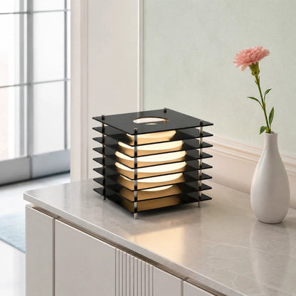 Table Lamp Modern with Stacked Acrylic Panels and Globe LED Inner Shade