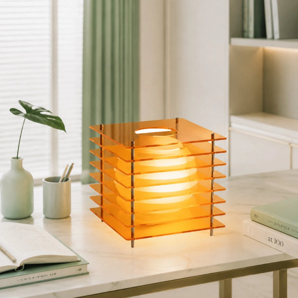 Table Lamp Modern with Stacked Acrylic Panels and Globe LED Inner Shade