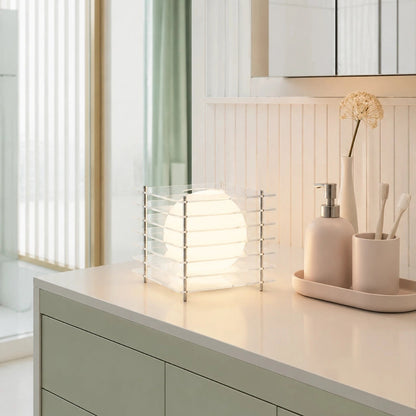 Table Lamp Modern with Stacked Acrylic Panels and Globe LED Inner Shade