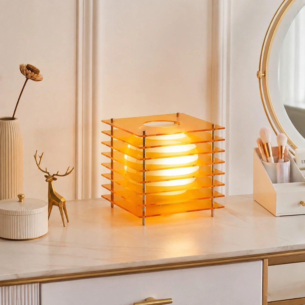 Table Lamp Modern with Stacked Acrylic Panels and Globe LED Inner Shade