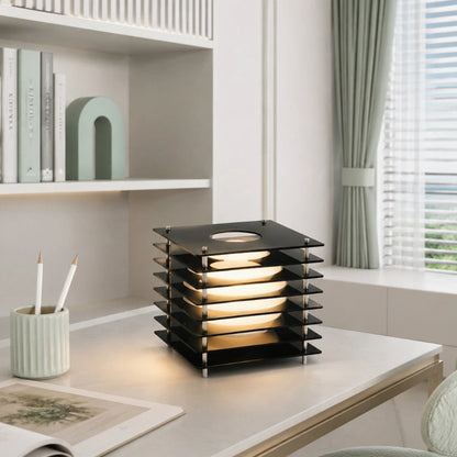 Table Lamp Modern with Stacked Acrylic Panels and Globe LED Inner Shade