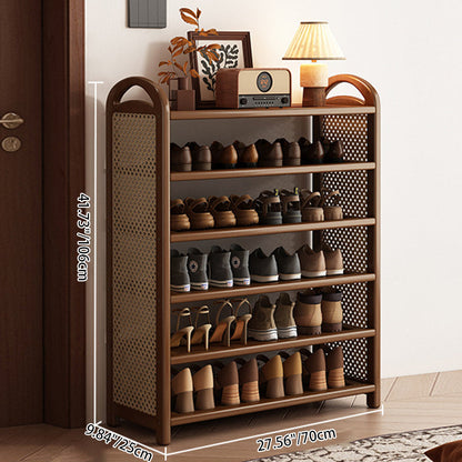Tall Shoe Rack with Woven Rattan Side Panels and Rounded Frame