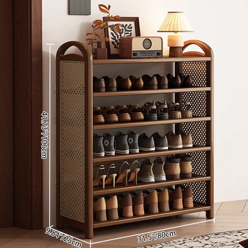Tall Shoe Rack with Woven Rattan Side Panels and Rounded Frame