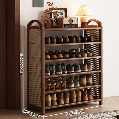 Tall Shoe Rack with Woven Rattan Side Panels and Rounded Frame