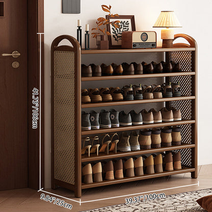 Tall Shoe Rack with Woven Rattan Side Panels and Rounded Frame