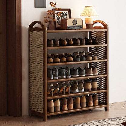 Tall Shoe Rack with Woven Rattan Side Panels and Rounded Frame