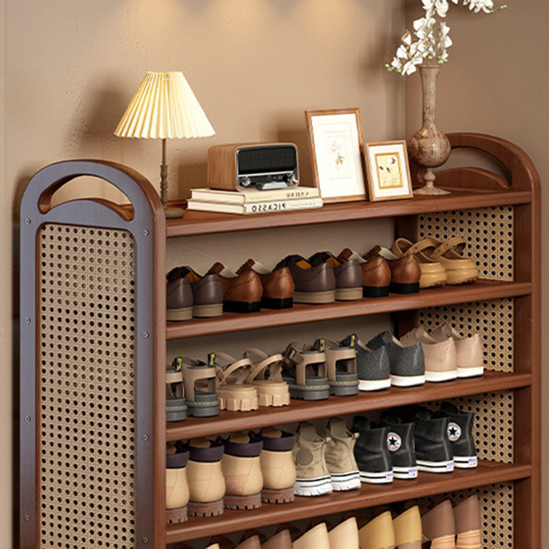 Tall Shoe Rack with Woven Rattan Side Panels and Rounded Frame