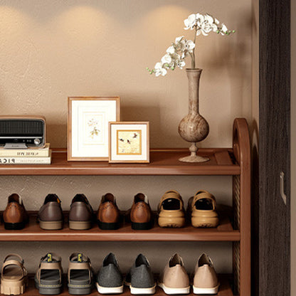 Tall Shoe Rack with Woven Rattan Side Panels and Rounded Frame