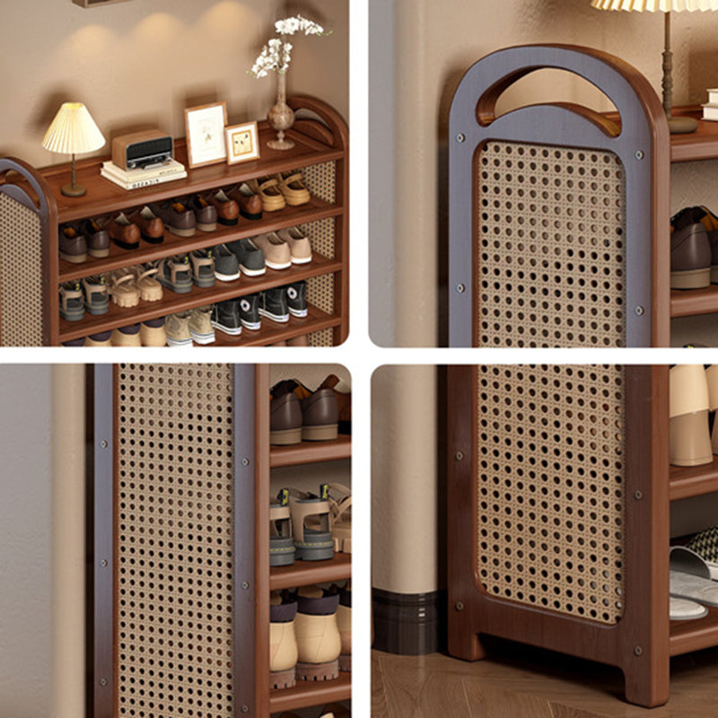 Tall Shoe Rack with Woven Rattan Side Panels and Rounded Frame