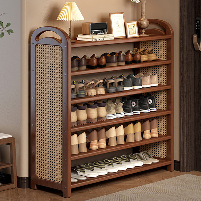 Tall Shoe Rack with Woven Rattan Side Panels and Rounded Frame