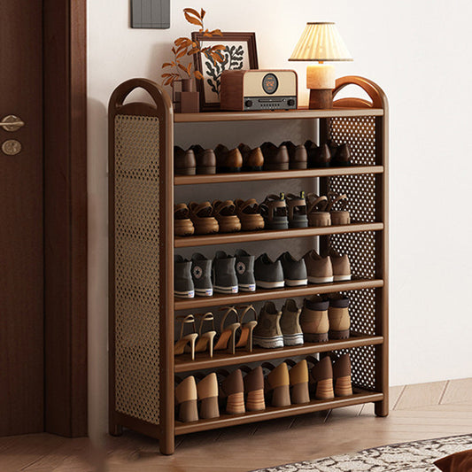 Tall Shoe Rack with Woven Rattan Side Panels and Rounded Frame