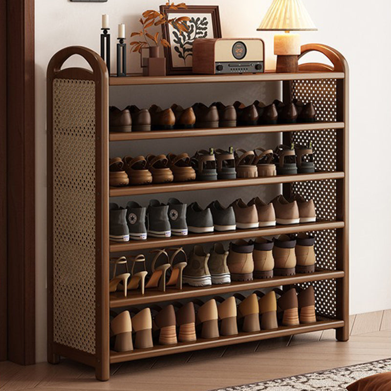 Tall Shoe Rack with Woven Rattan Side Panels and Rounded Frame