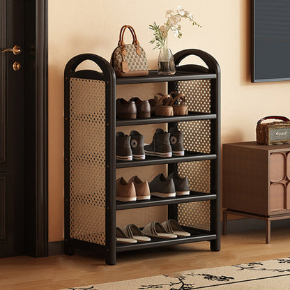 Tall Shoe Rack with Woven Rattan Side Panels and Rounded Frame