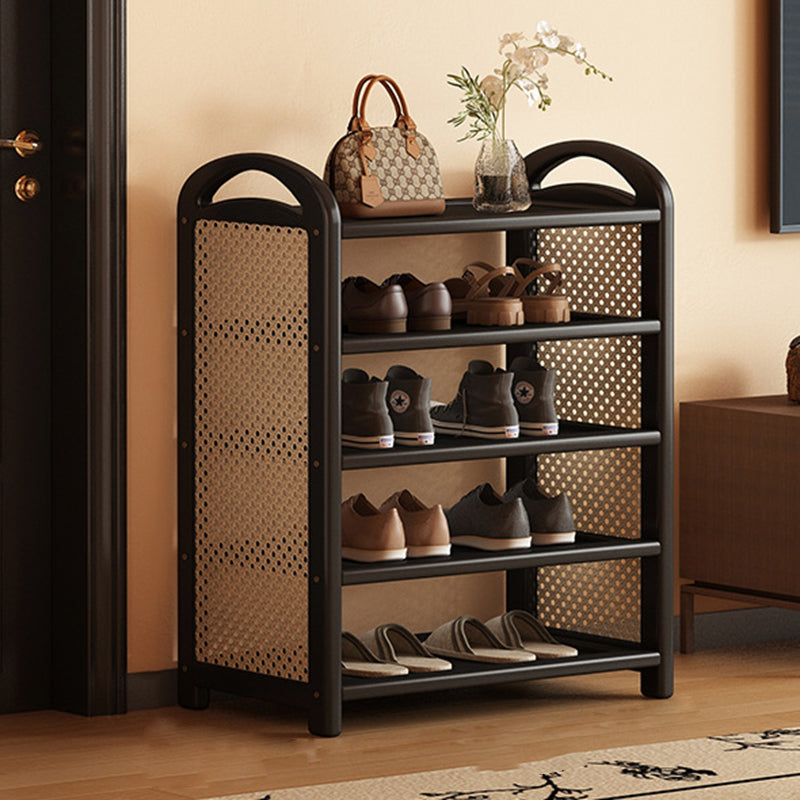Tall Shoe Rack with Woven Rattan Side Panels and Rounded Frame