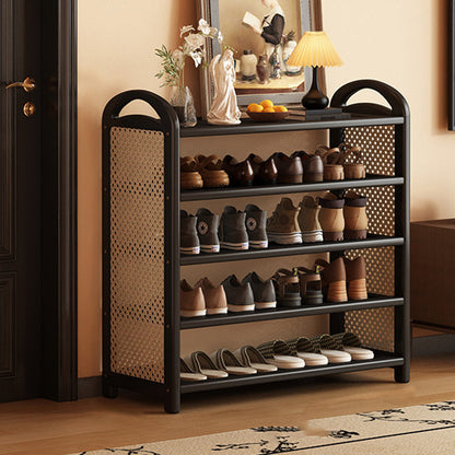 Tall Shoe Rack with Woven Rattan Side Panels and Rounded Frame