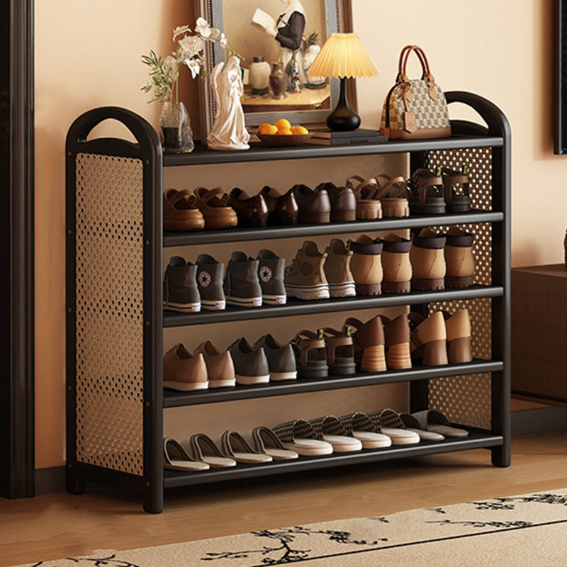 Tall Shoe Rack with Woven Rattan Side Panels and Rounded Frame