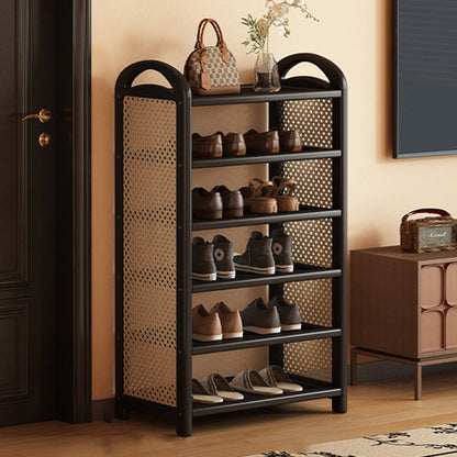 Tall Shoe Rack with Woven Rattan Side Panels and Rounded Frame