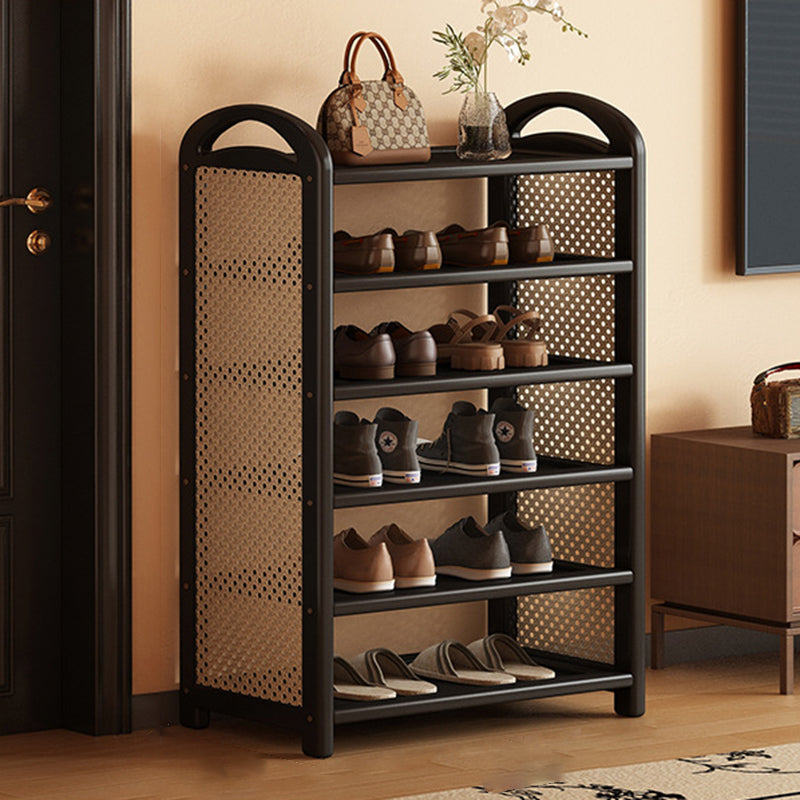 Tall Shoe Rack with Woven Rattan Side Panels and Rounded Frame