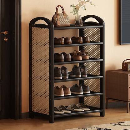 Tall Shoe Rack with Woven Rattan Side Panels and Rounded Frame
