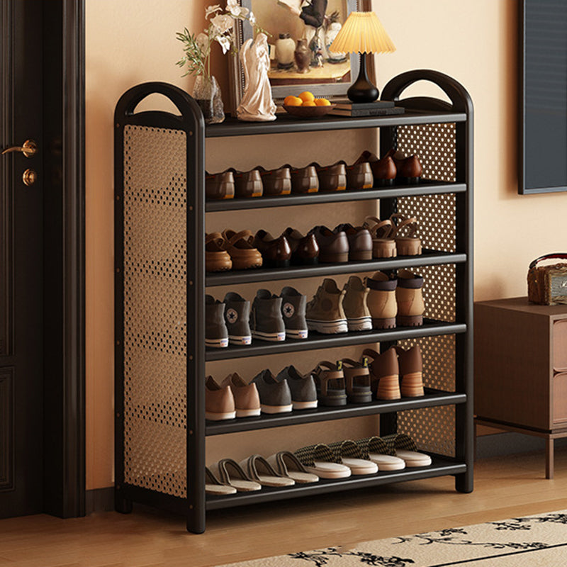 Tall Shoe Rack with Woven Rattan Side Panels and Rounded Frame
