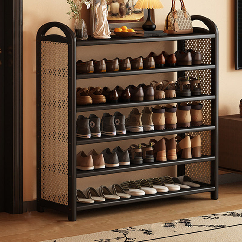Tall Shoe Rack with Woven Rattan Side Panels and Rounded Frame