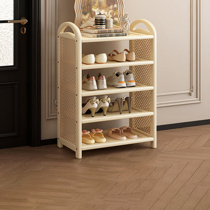 Tall Shoe Rack with Woven Rattan Side Panels and Rounded Frame