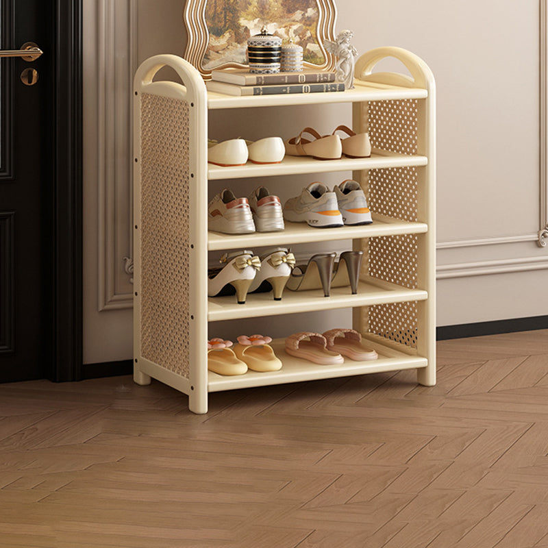 Tall Shoe Rack with Woven Rattan Side Panels and Rounded Frame
